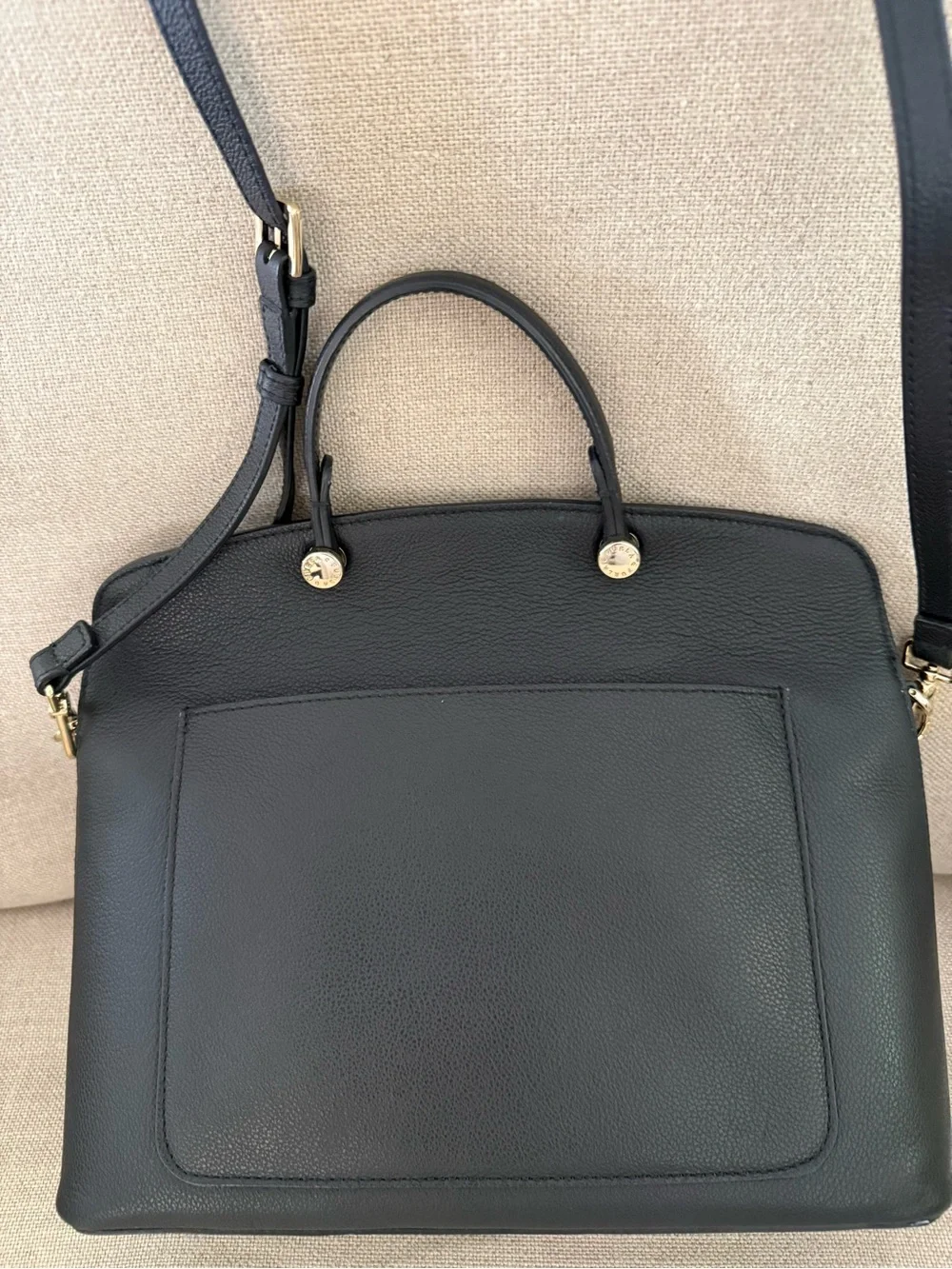 Furla Black Pebbled Leather Satchel with Gold Hardware